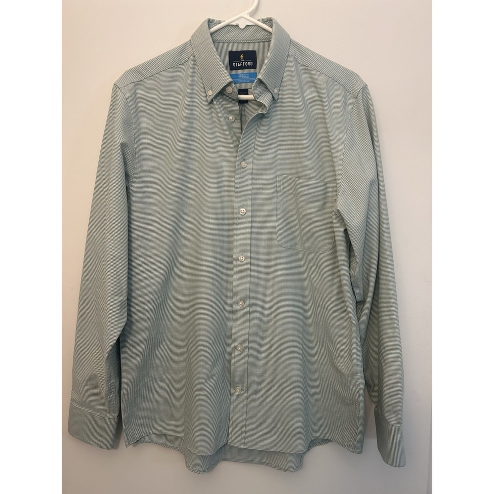 Stafford Green Plaid Regular Fit Button Down Dress Shirt Mens M 15-15 1/2 34-35